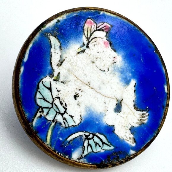 Chinese Cloisonné Buttons Set Of 3 Vtg Hand-Painted Floral Animal Blue Enamel - Picture 6 of 10